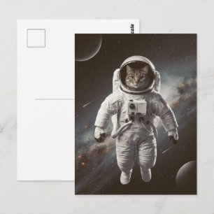 Cartão Postal Astronauta Galáxia Planeta Espaço Gato Gatito Gati