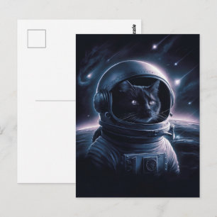 Cartão Postal Astronauta Galáxia Planeta Espaço Gato Gatito Gati