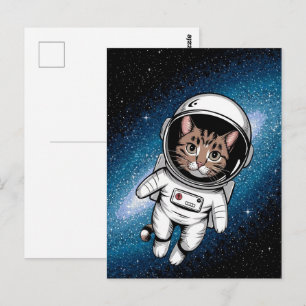 Cartão Postal Astronauta Galáxia Planeta Espaço Gato Gatito Gati