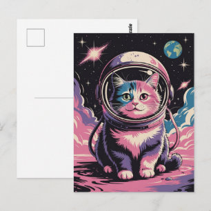 Cartão Postal Astronauta Galáxia Planeta Espaço Gato Gatito Gati