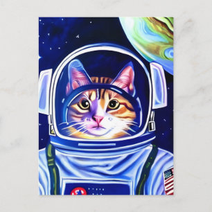 Cartão Postal Astronauta Gato no Espaço