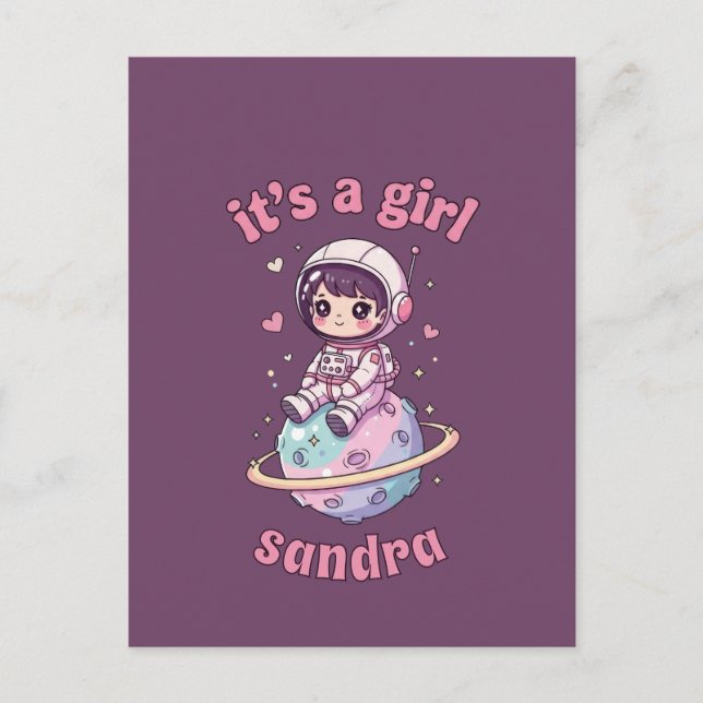 Cartão Postal Astronauta Kawaii É uma Garota (Frente)