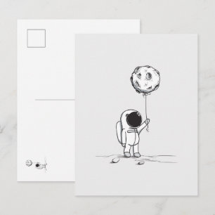 Cartão Postal Astronauta no espaço com balão da lua cosmos estre
