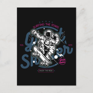 Cartão Postal Astronauta no skate Surfe nas Estrelas