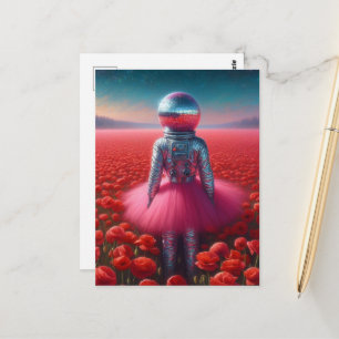 Cartão Postal Astronauta surrealista com uma cabeça de bola de d