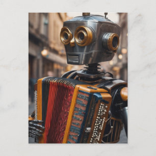 Cartão Postal astronauta tocando acordeão