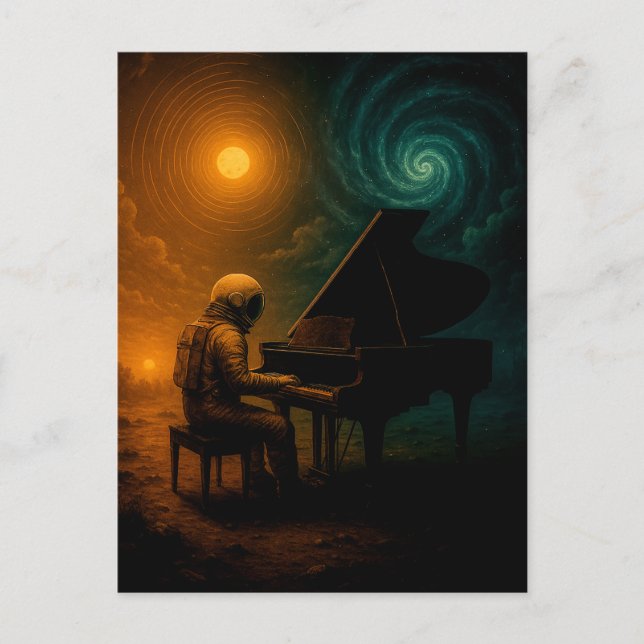 Cartão Postal Astronauta Tocando Piano na Realidade Dividida - S (Frente)