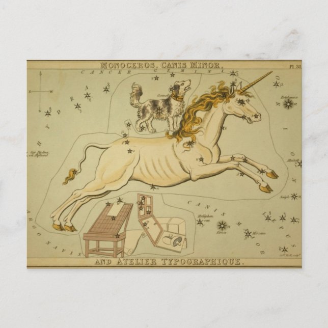 Cartão Postal astronomia venenosa astrologia Monoceros unicórnio (Frente)