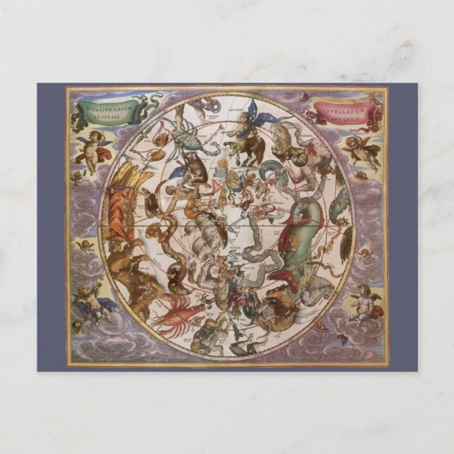 Cartão Postal Astronomia venenosa, constelações do Céu Meridiona (Frente)