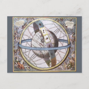 Cartão Postal Astronomia Vintage, Planisfera Celestial Zodiac