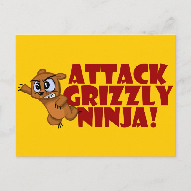 Cartão Postal Atacar Grizzly Ninja (Frente)