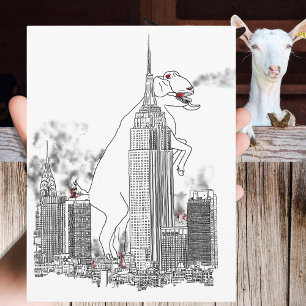 Cartão Postal Ataque de Bode Gigante em Nova York Arte Engraçada