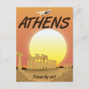 Cartão Postal Atenas "Viagem de avião" Pôr do Sol Dourado