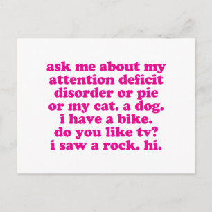 Cartão Postal Atenção Déficit Disorder Cote ADD ADHD - Rosa