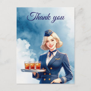 Cartão Postal Atendente de voo Aeromoça servindo bebidas