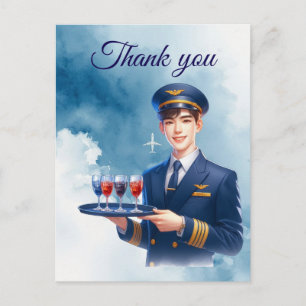 Cartão Postal Atendente de voo Aeromoça servindo bebidas