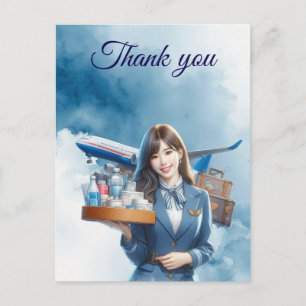 Cartão Postal Atendente de voo Aeromoça servindo bebidas