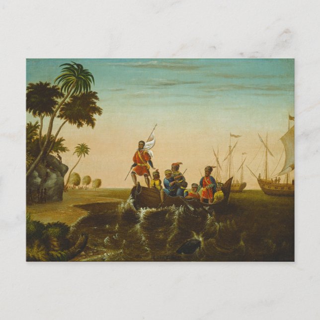 Cartão Postal Aterrissagem de Columbus, c.1837 (óleo na canvas) (Frente)