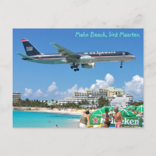 Cartão Postal Aterro de avião sobre Maho Beach, Sint Maarten, SX