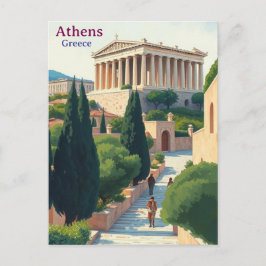 Cartão Postal Athens Greece Gouache Paint Illustration Travel