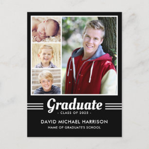 Cartão Postal Athletic Black & White Multi-Photo Graduation