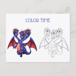 Cartão Postal Atividade de Coloração do Dragão Vermelho Azul Trê