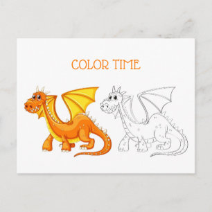 Cartão Postal Atividade de Colorir Dragão Laranja e Amarelo Fofo