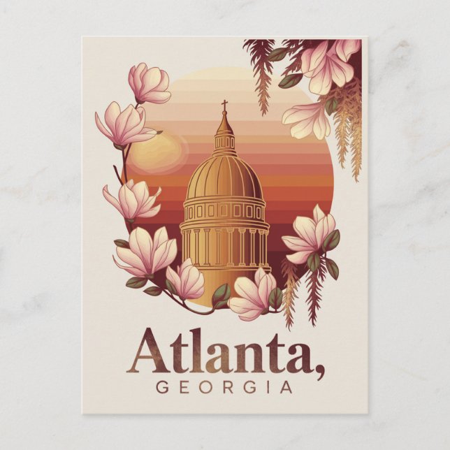 Cartão Postal Atlanta Geórgia  Cúpula Flor de Algodão Viagem (Frente)