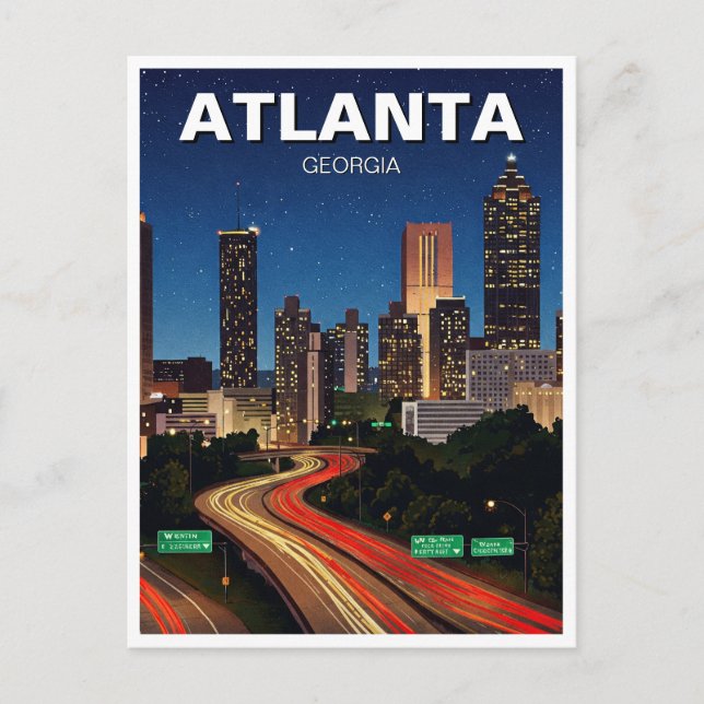 Cartão Postal Atlanta Georgia no Night Viagem (Frente)