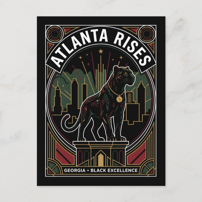 Cartão Postal Atlanta Rises Black Panther Black Excellence Art (Frente)