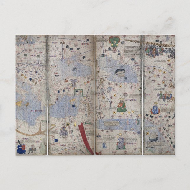 Cartão Postal Atlas Catalan World Map 14 de Abraham Cresques (Frente)