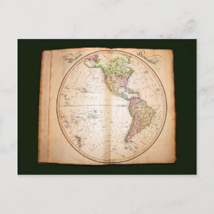 Cartão Postal Atlas de safra mostrando o hemisfério oeste