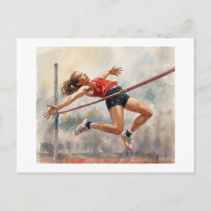 Cartão Postal Atleta Ultrapassando a Barra de Salto em Altura, 