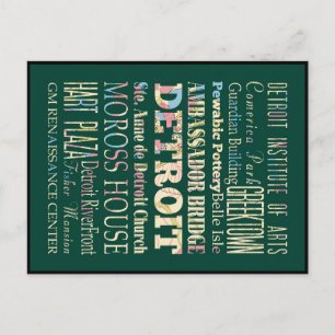 Cartão Postal Atrações e Lugares Famosos de Detroit, Michigan.