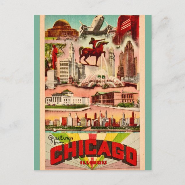 Cartão Postal Atrações Retro de Chicago  (Frente)