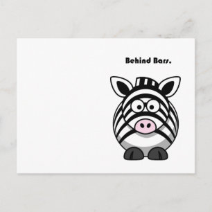 Cartão Postal Atrás dos Bares Zebra - Cartoon Animal Pun Engraça