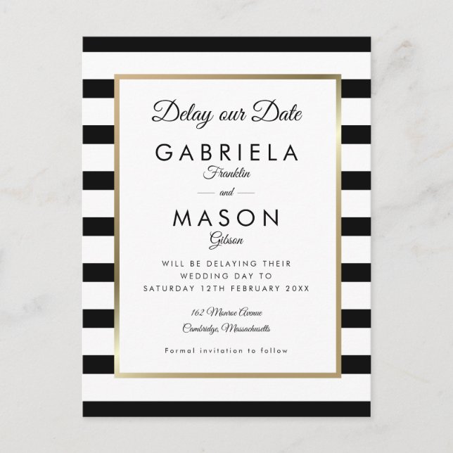 Cartão Postal Atraso moderno nossa data adiada Preto e Branco (Frente)