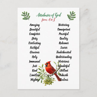Cartão Postal Atributos de Deus Natal Pássaros e Galhos