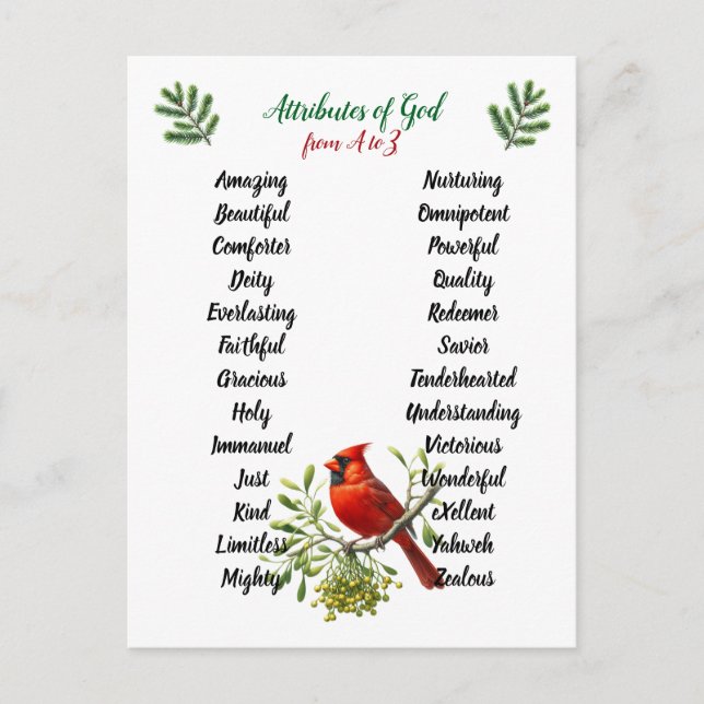 Cartão Postal Attributes of God Christmas Birds and Branches (Frente)