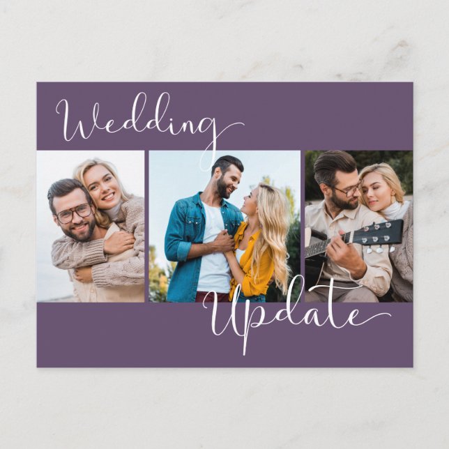 Cartão Postal Atualização de casamento 3 Adiamento de foto roxa (Frente)
