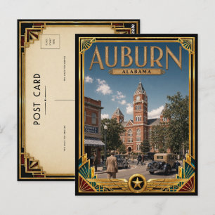 Cartão Postal Auburn Alabama Arte Deco Vintage Idade Dourada