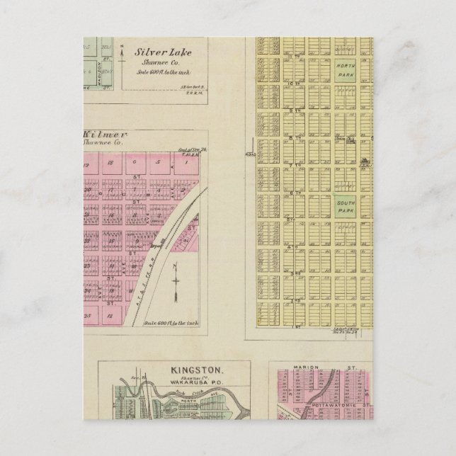 Cartão Postal Auburn, Silver Lake, Kilmer e Richland, Kansas (Frente)