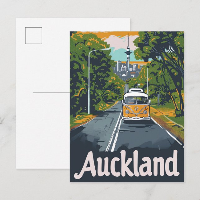 Cartão Postal Auckland Aussie Vintage - Ilustração da Viagem (Frente/Verso)