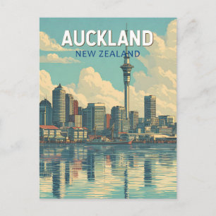 Cartão Postal Auckland Nova Zelândia Ilustração Arte de Viagem R