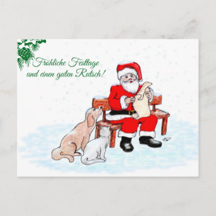 Cartão Postal auf Deutsch Weihnachtsmann mit Hund Katze