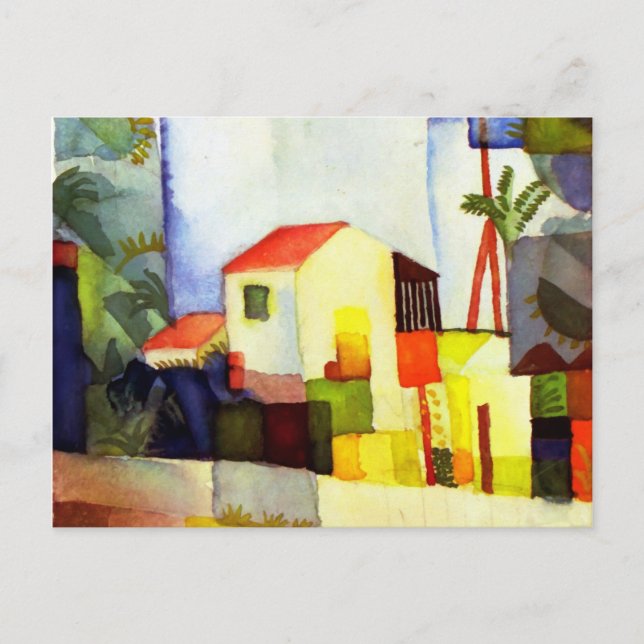 Cartão Postal August Macke Bright House - Pintura Por Aquarela (Frente)