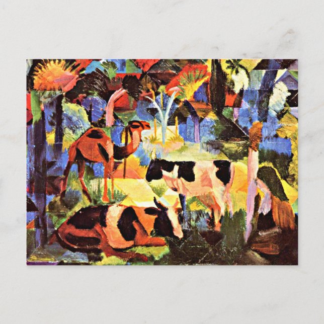 Cartão Postal August Macke - Paisagem com Vacas e Camelo (Frente)