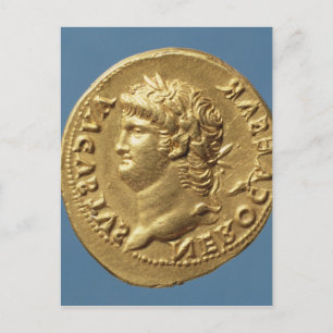 Cartão Postal Aureus de Nero vestindo uma coroa de louros