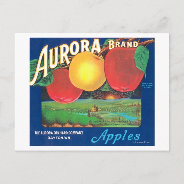 Cartão Postal Aurora Apple Label (azul) - Dayton, WA (Frente)