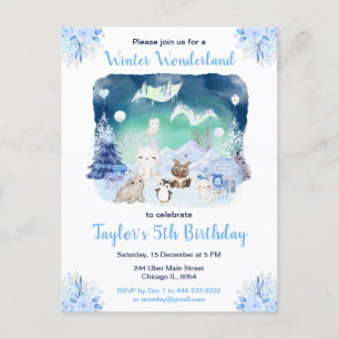 Cartão Postal Aurora Boreal Animais Árticos Aniversário